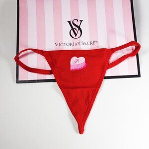 Victoria's Secret PINK Cotton Heart Shaped Cake Red V-STRING Panty (S) NWT!